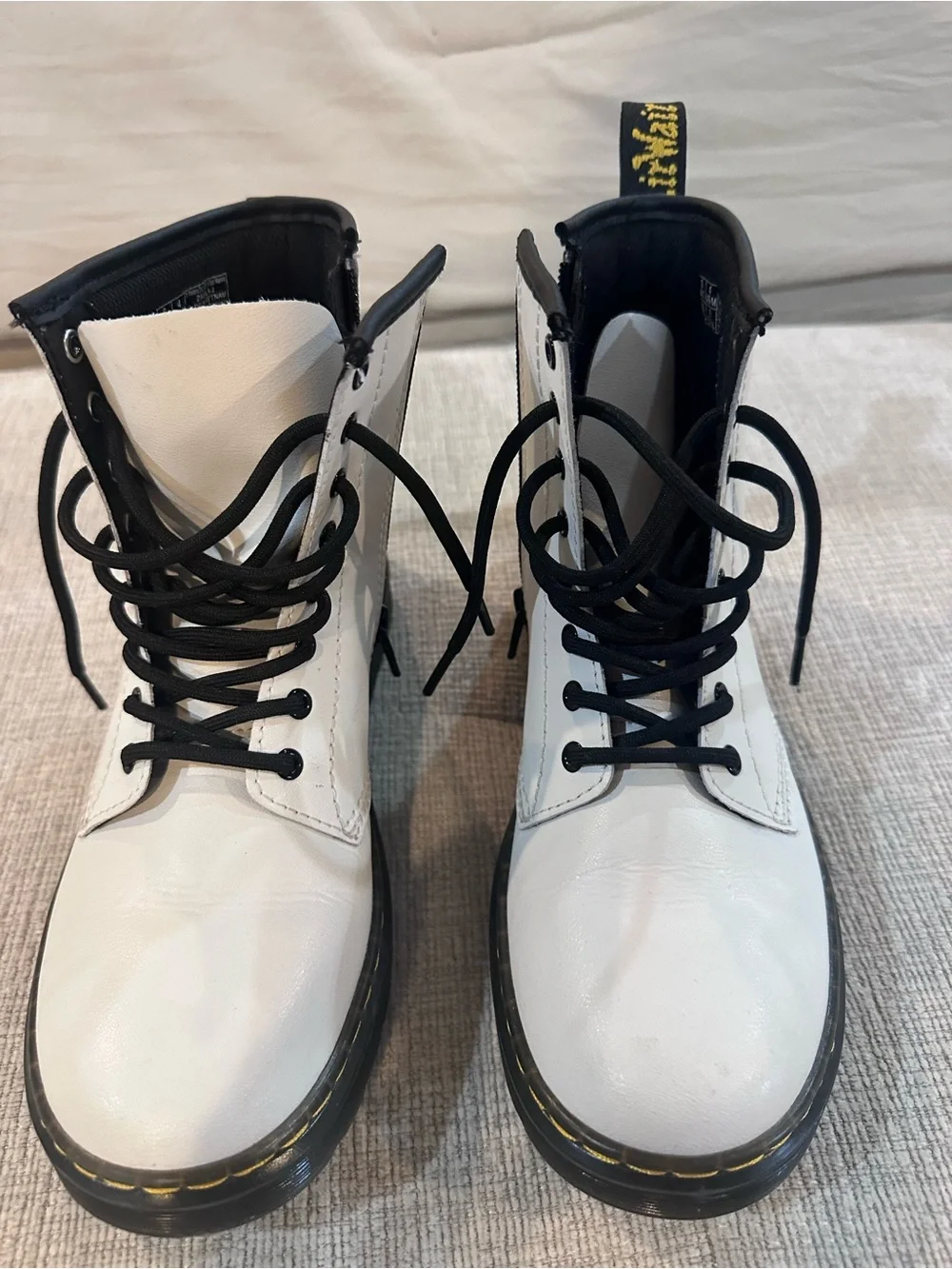 Dr. Martens Kids White and Black Zip Combat Boots